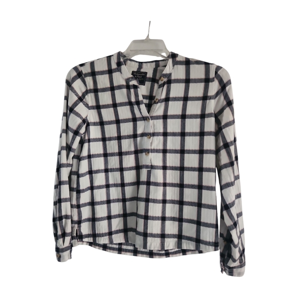Abercrombie & Fitch Blouse Size M Windowpane Plaid Pullover Top White Black - Picture 1 of 8